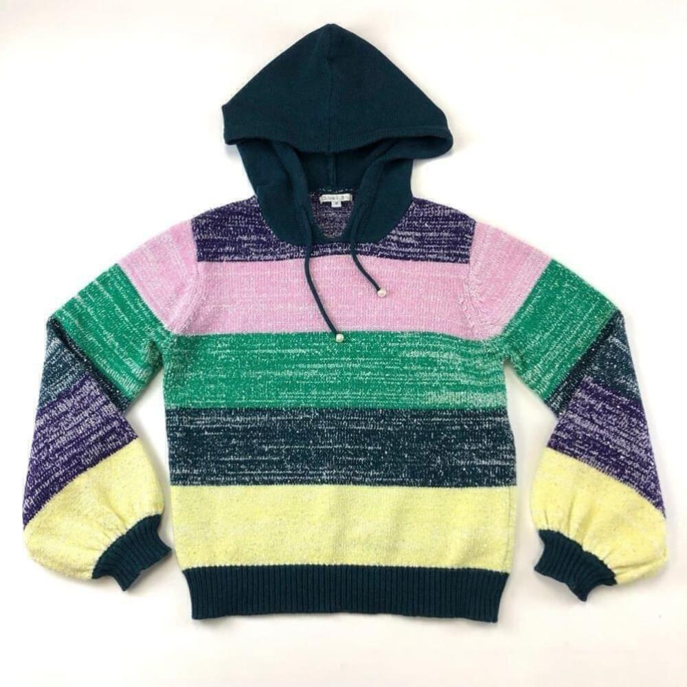 Olivia Rubin Suko green pink yellow teal knit sparkle hoodie sweater Small